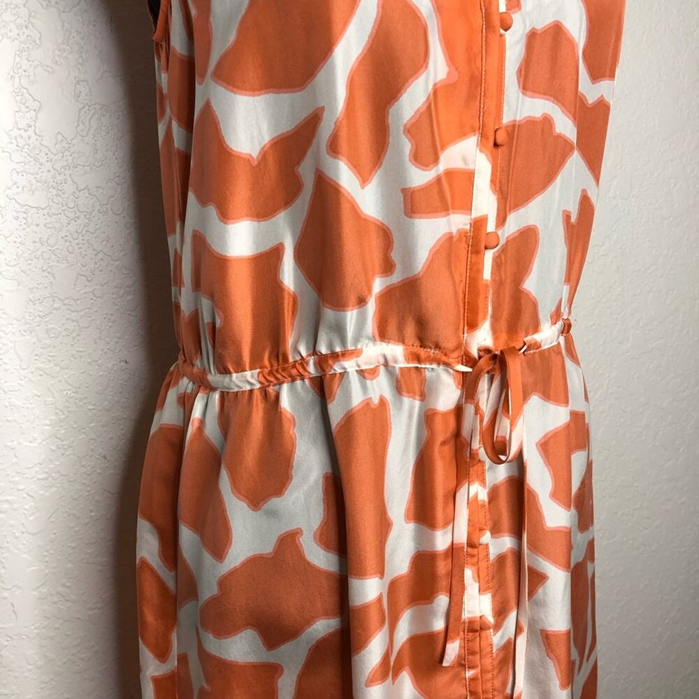 LOFT orange cream ruffle trim button front silk dress size 6 Petite 6P - Picture 3 of 16